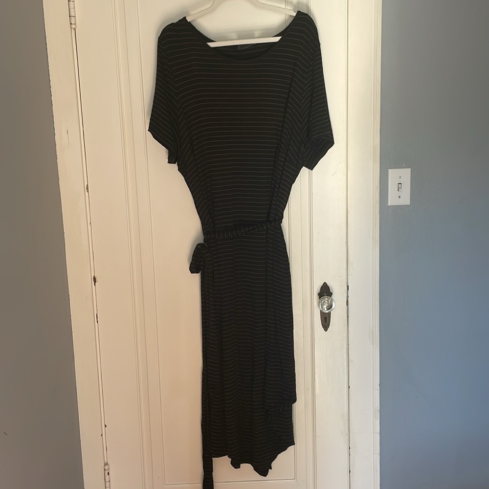 Plus size black and brown stripe dress